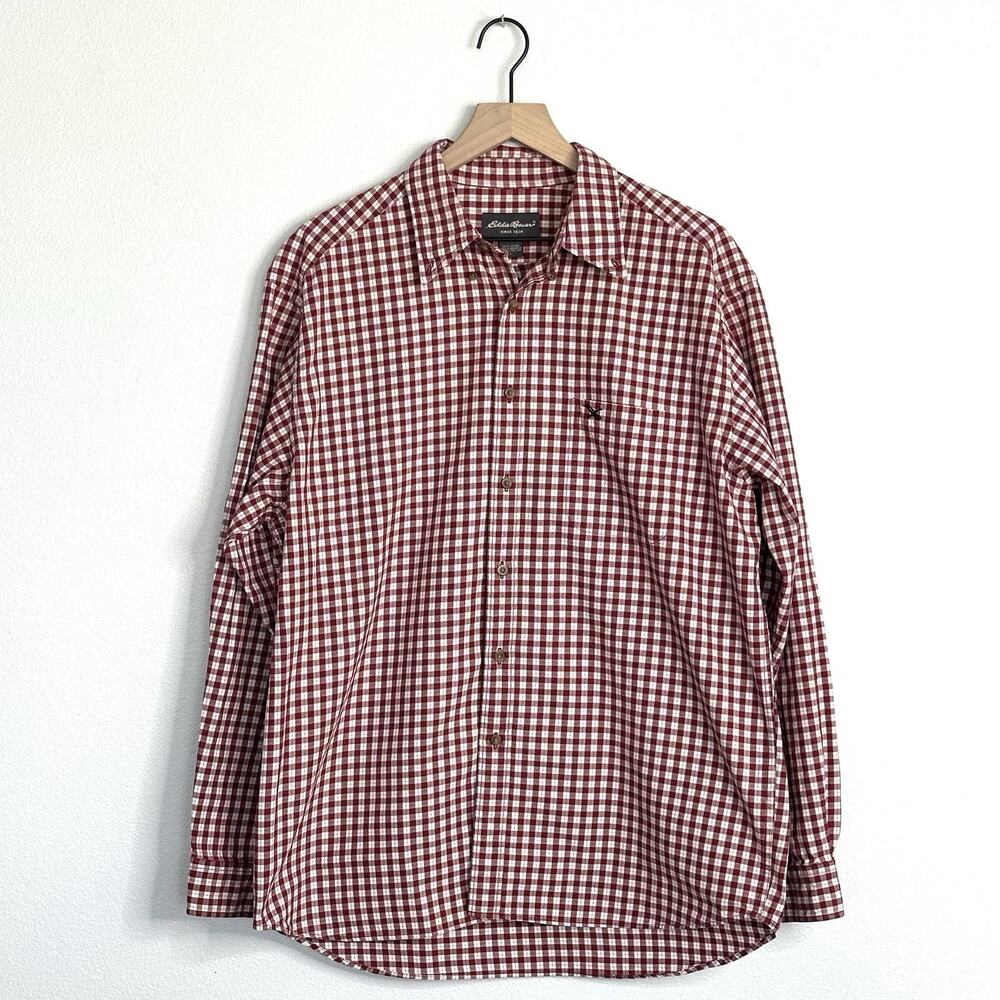 VTG Eddie Bauer 100% Cotton Red Check Button up Shirt Mens L